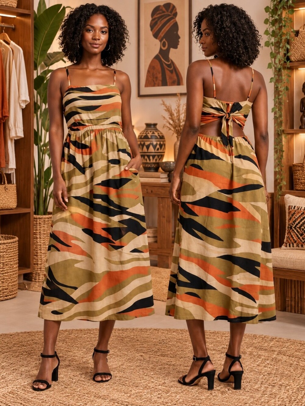 Sam & Jess Boho Abstract Midi Dress M NWT $89 Retail